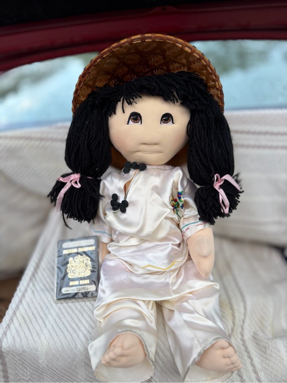 VINTAGE Rice Paddy Doll with Straw Hat and passport